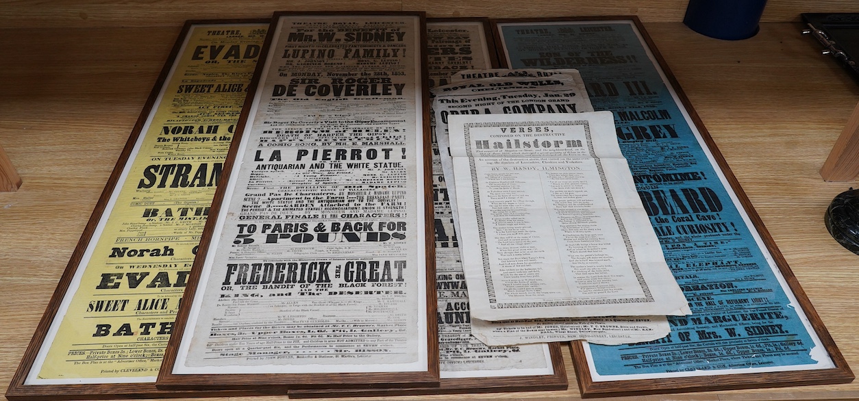 Four framed 19th century theatre bills and four unframed. Condition